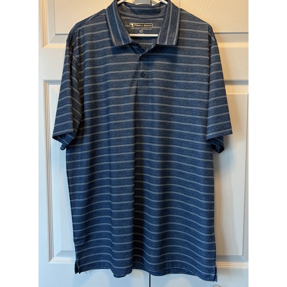 Pebble Beach Polo Shirt Adult XL Blue Golf Performance Dry Luxe‎ Stretch Mens